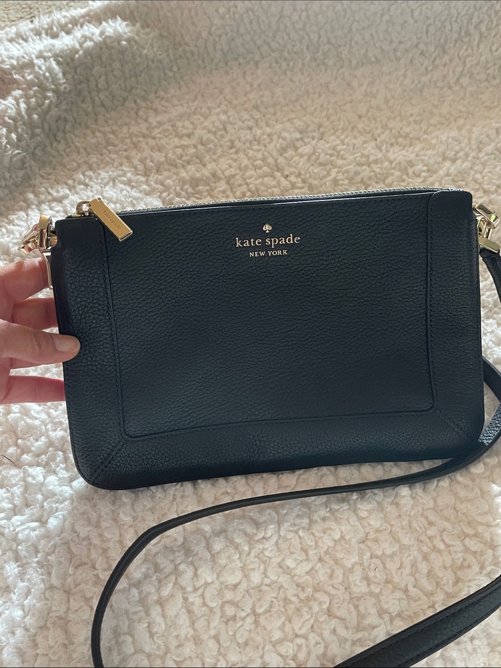 kate spade Black Pebbled Leather Crossbody with Gold Hardware